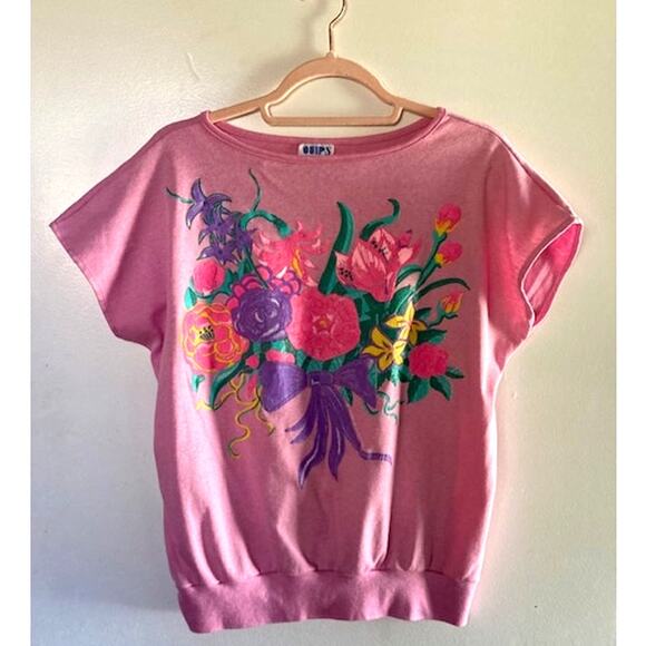 VINTAGE Pink Floral Slouchy Shirt by QUIPS - M/L - Picture 1 of 10